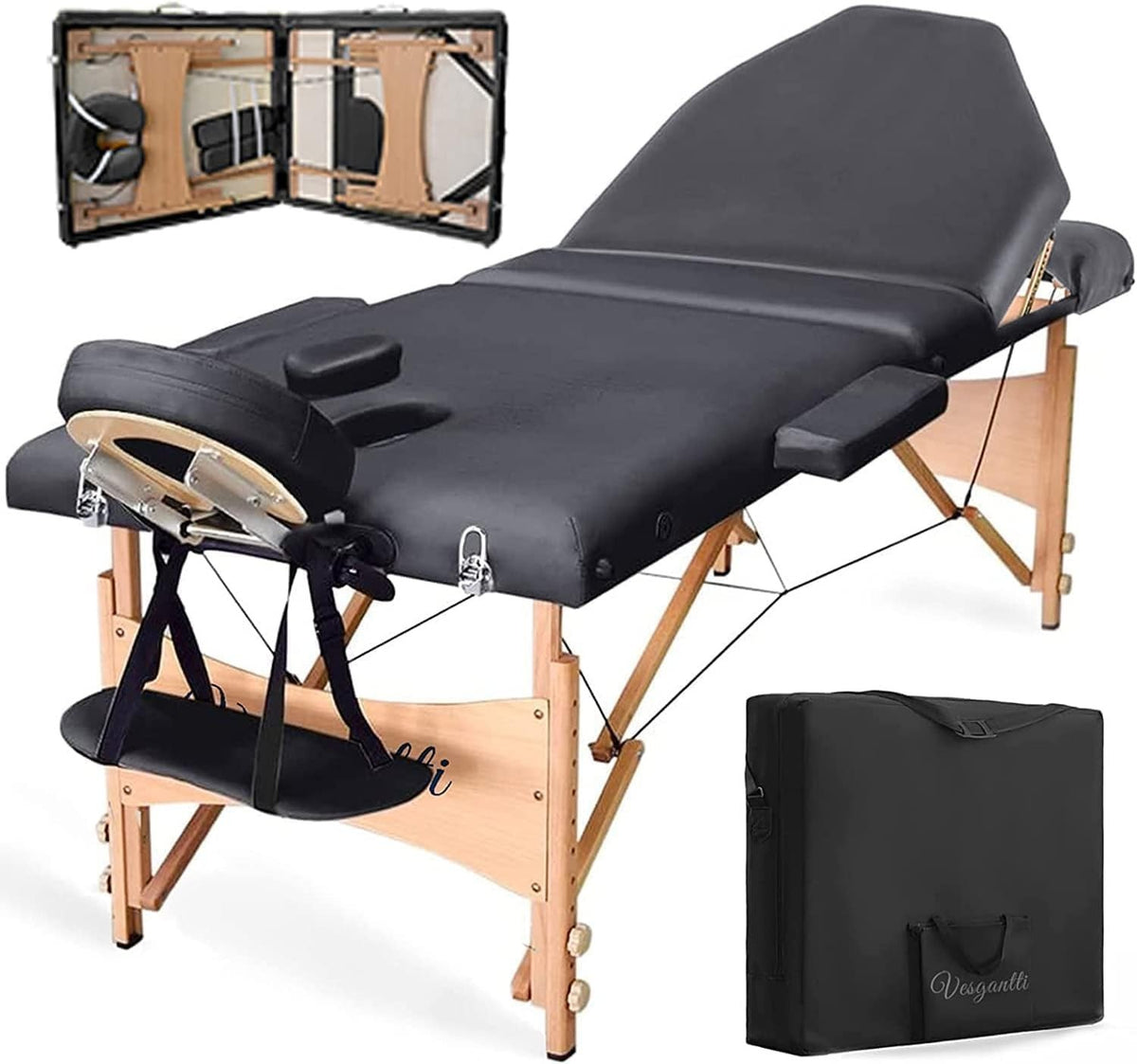 Portable 3 Section Massage Table Foldable Beauty Therapy Bed Adjustable 60cm