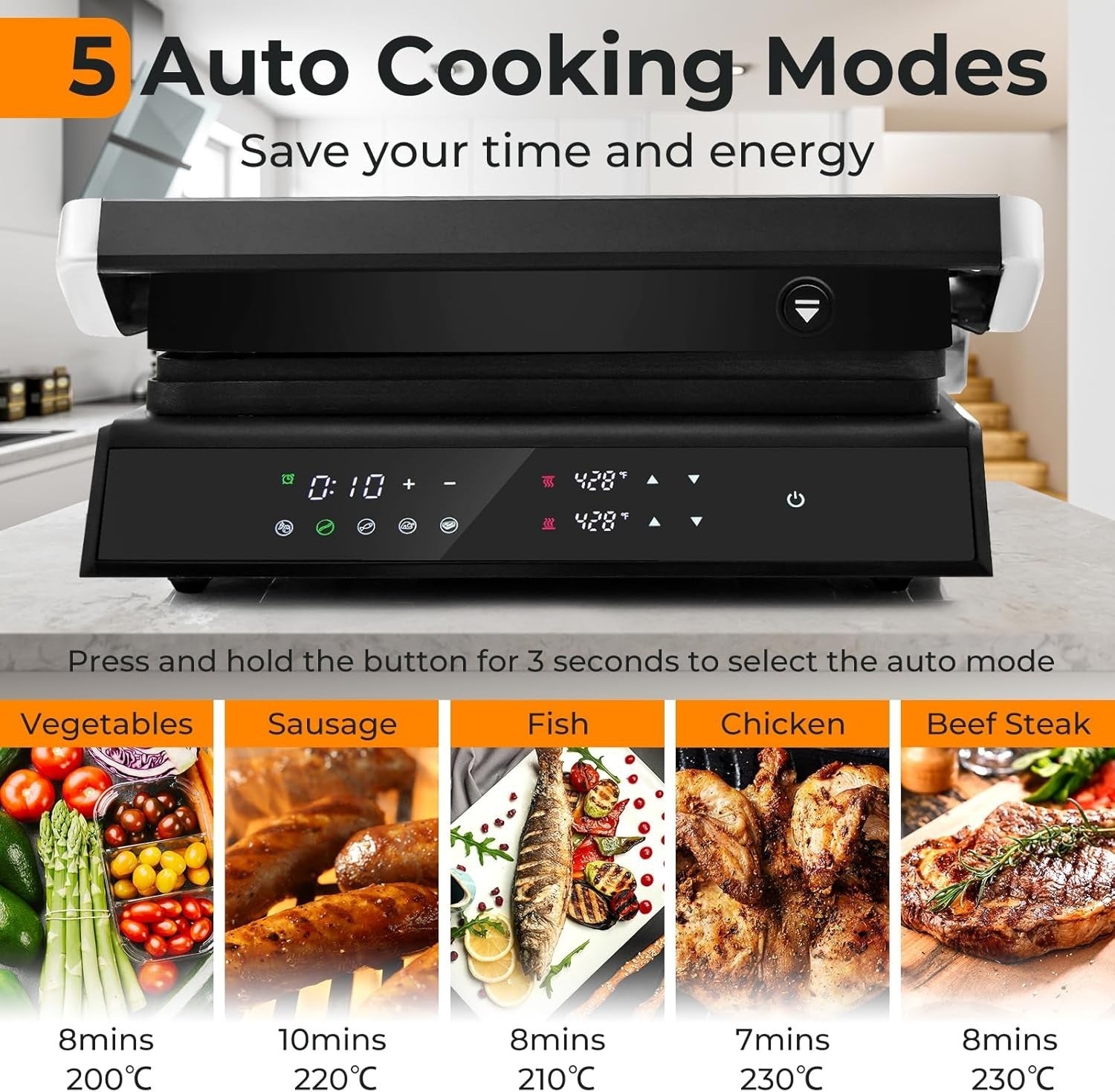 3-in-1 Panini Press Grill 1200W Non-Stick Plates 31x35x15cm