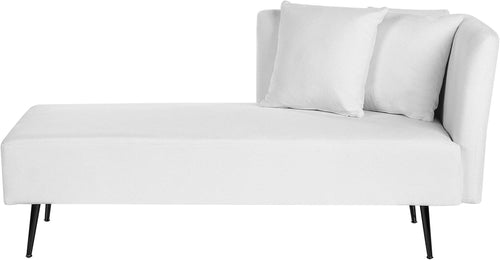 Modern White Chaise Lounge Sofa | Cushions, Metal Legs, Compact Seating