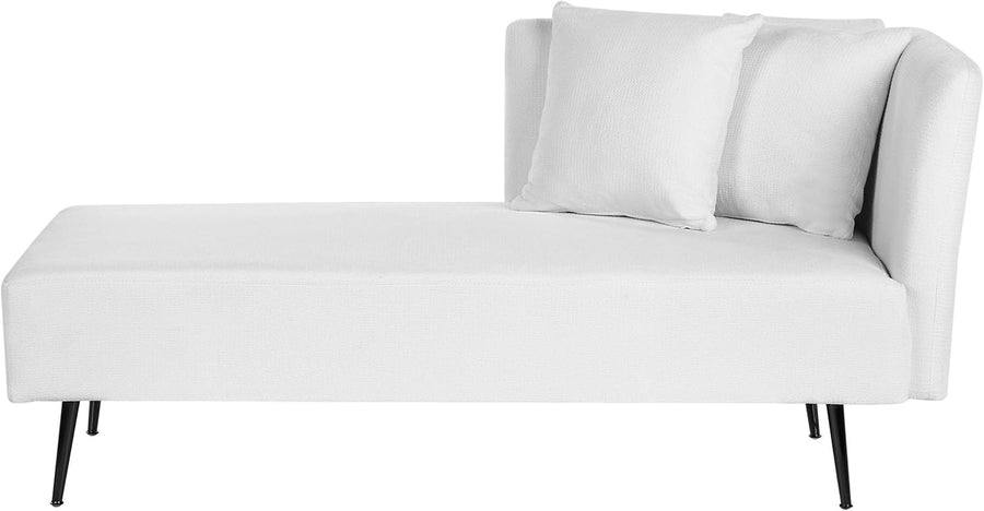 Modern White Chaise Lounge Sofa | Cushions, Metal Legs, Compact Seating