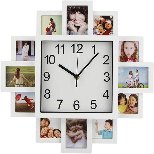 White 40cm DIY Photo Frame Wall Clock Multi-Photo Modern Silent Home Decor