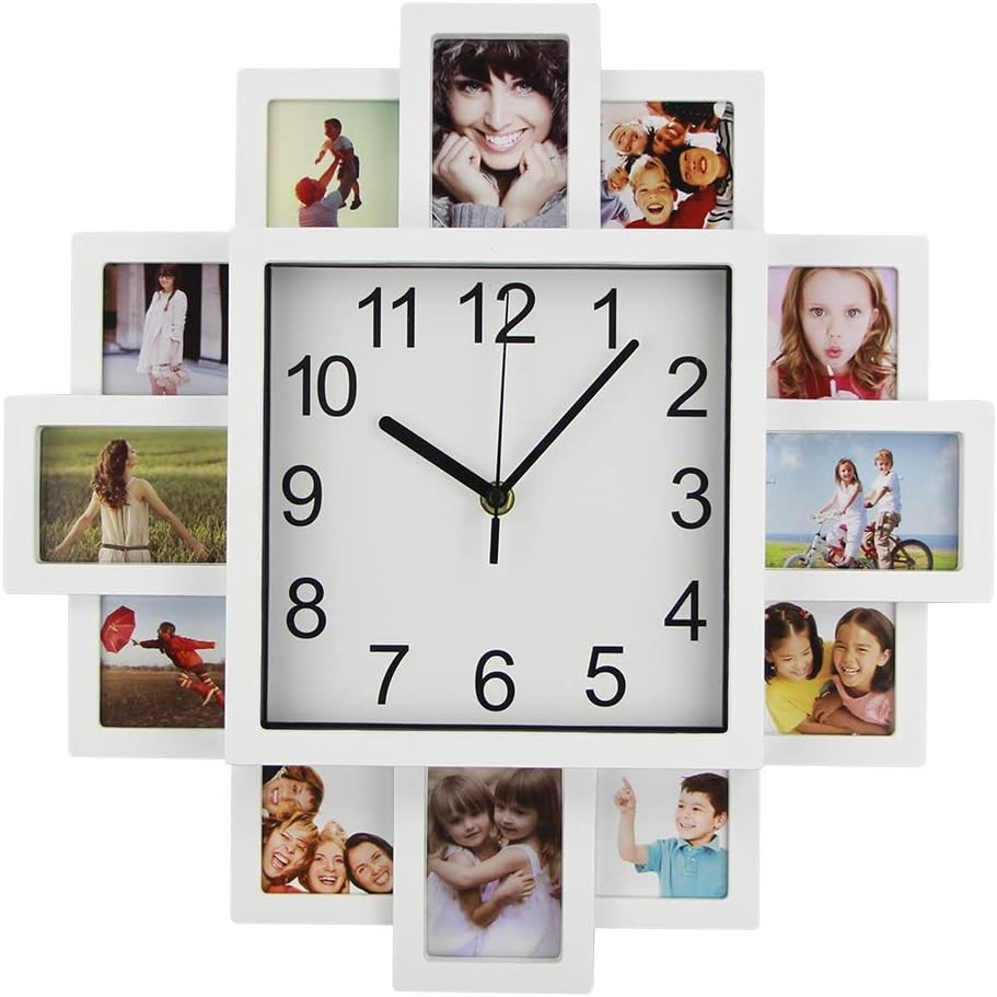 White 40cm DIY Photo Frame Wall Clock Multi-Photo Modern Silent Home Decor