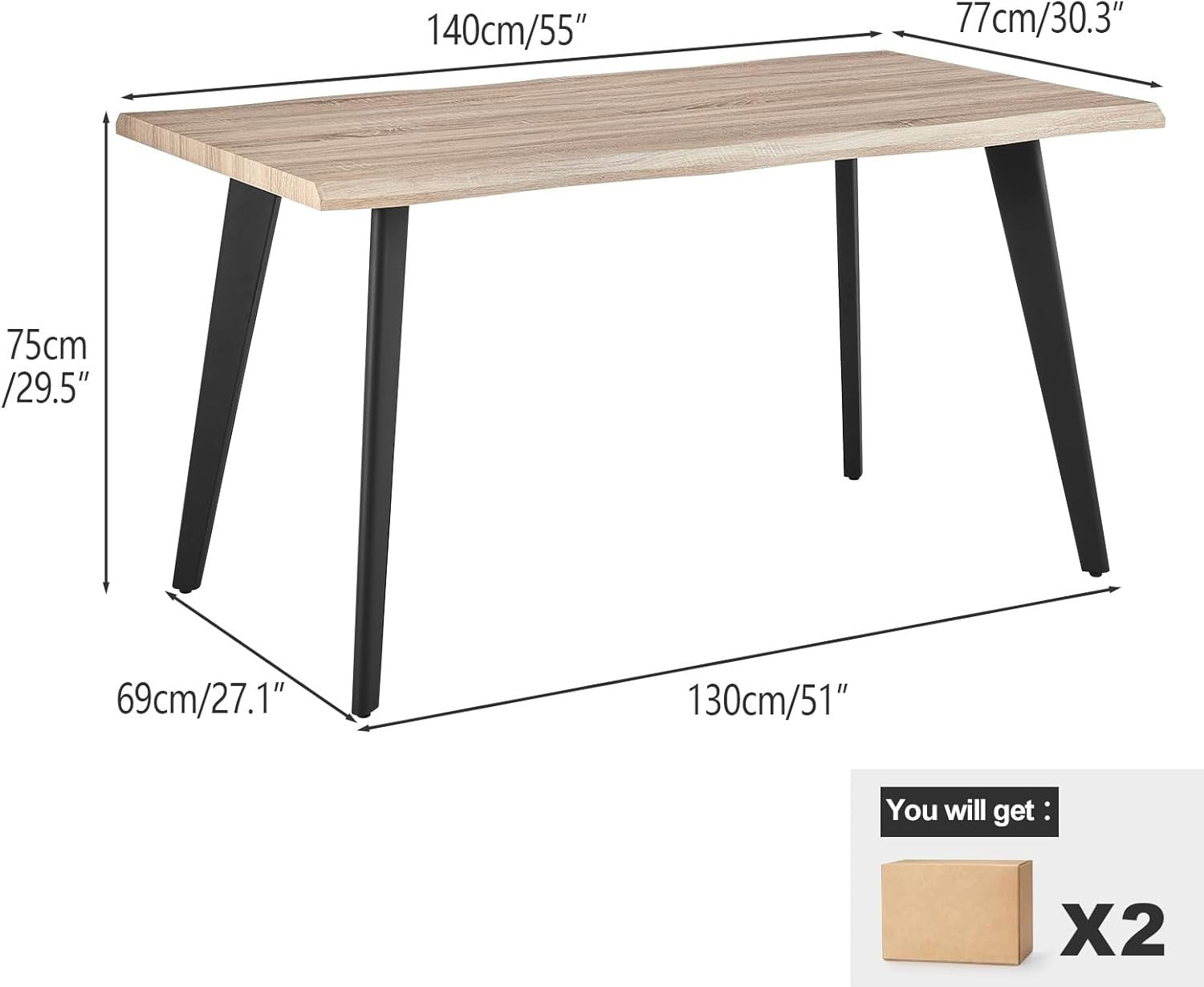 140cm Oak Effect Dining Table Metal Legs 6 Seater Modern Kitchen Room