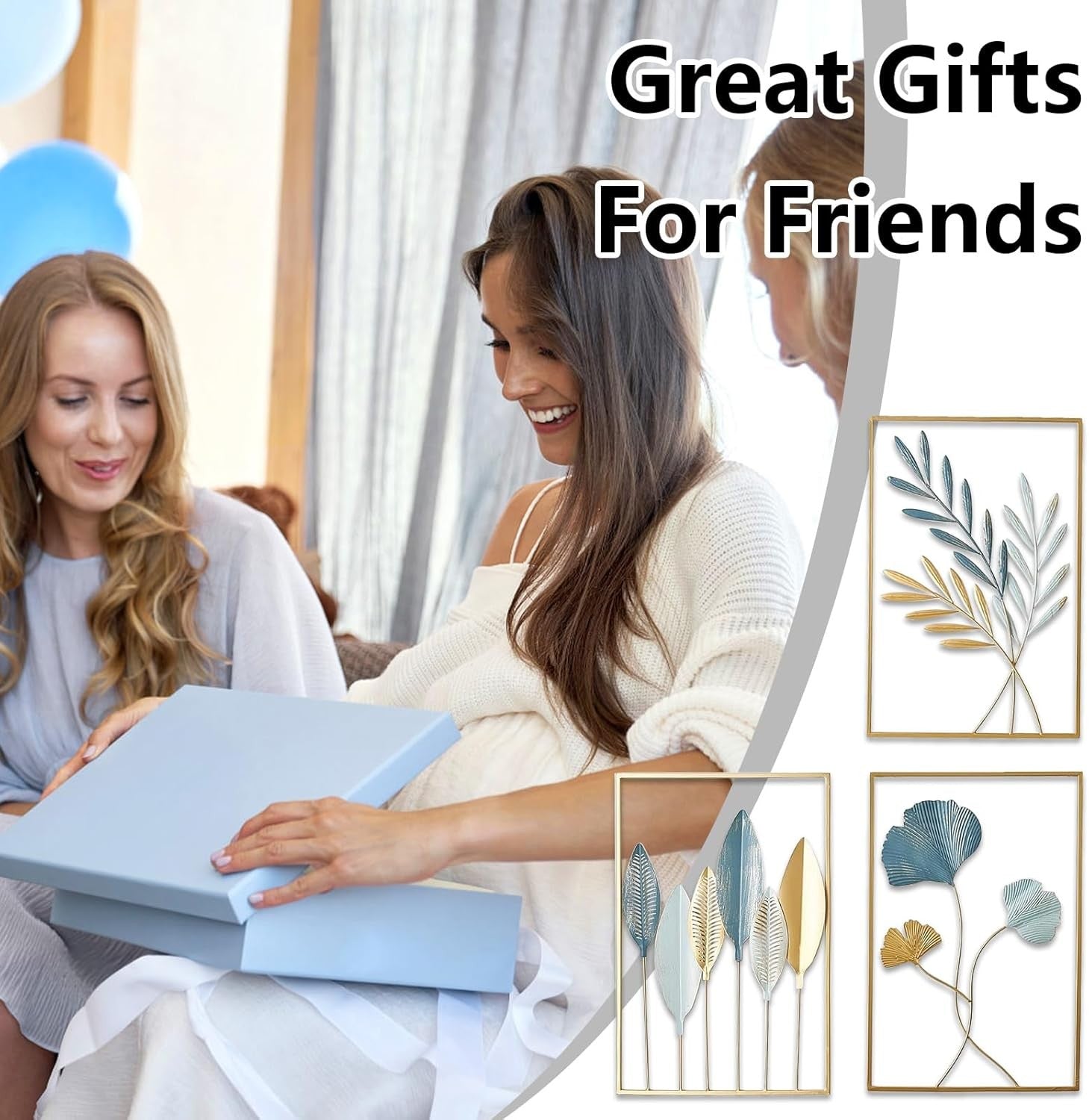 Gold Metal Leaf Wall Art Set 3Pcs Modern 30x40cm