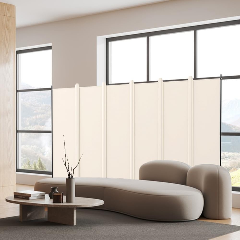 6 Panel Room Divider Folding Privacy Screen with Lockable Wheels – Large Beige P