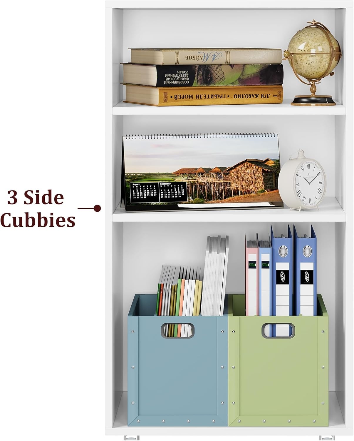 White Mobile File Cabinet 75cm Under Desk Storage with Shelves