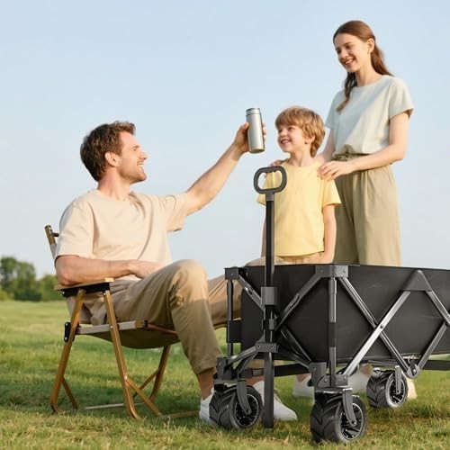 Extra Large 140L Folding Trolley Cart Big Wheels Outdoor Utility Wagon