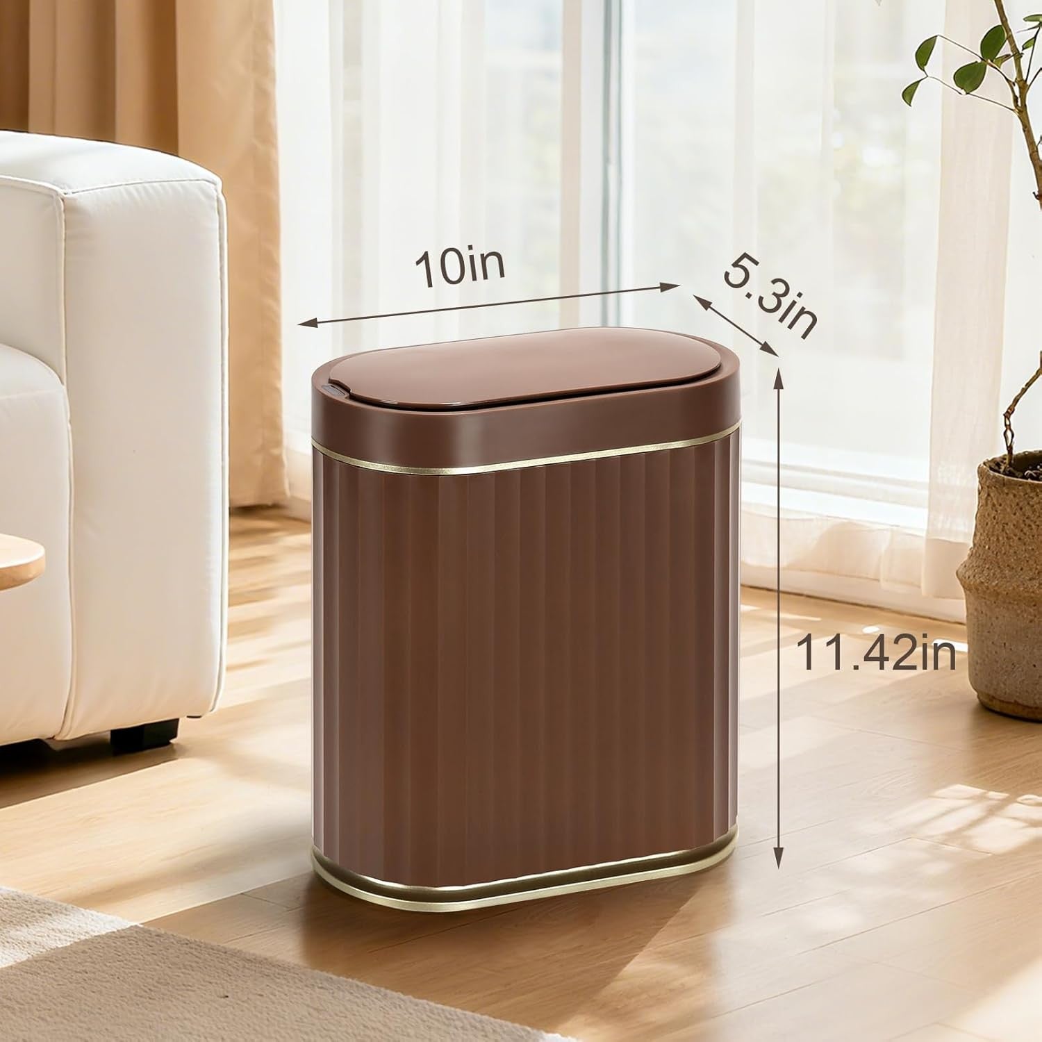 2 Gallon Touchless Bathroom Bin Motion Sensor Slim Brown