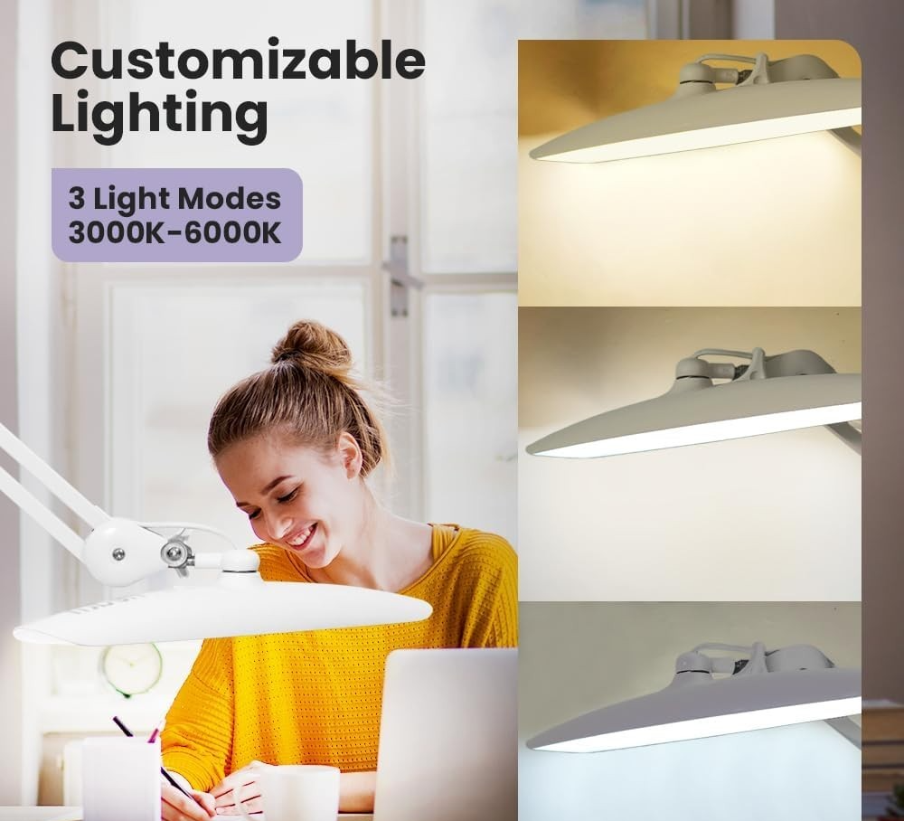 LED Desk Lamp 2200 Lumens Adjustable Clamp Light 4 Brightness & 3 Modes