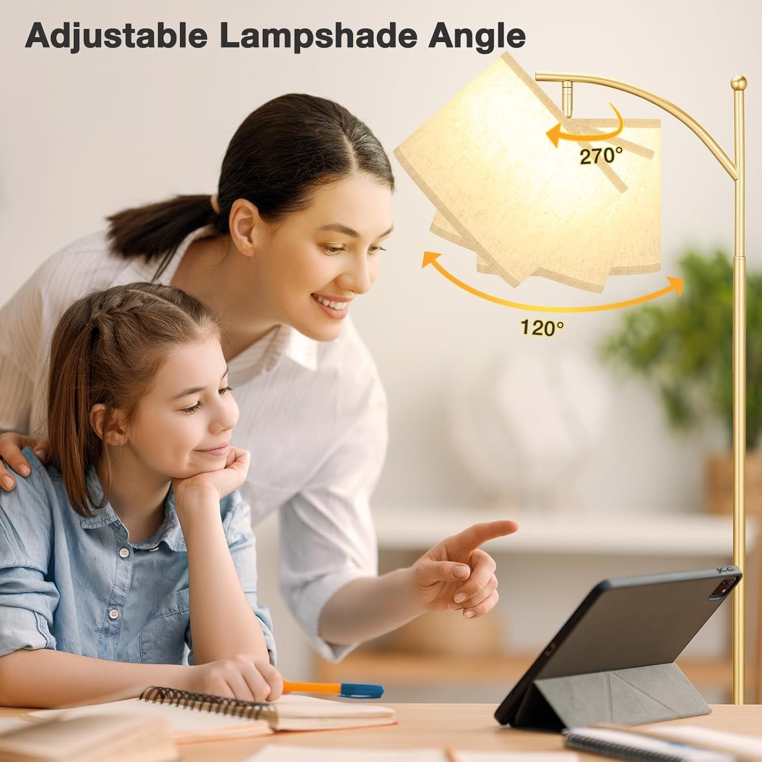 Gold Floor Lamp 60in Standing Lamp 3 Color Temperatures Adjustable Shade 9W