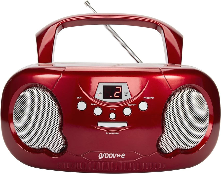 Portable Boombox CD Player Bluetooth Radio AUX Headphone LED Red