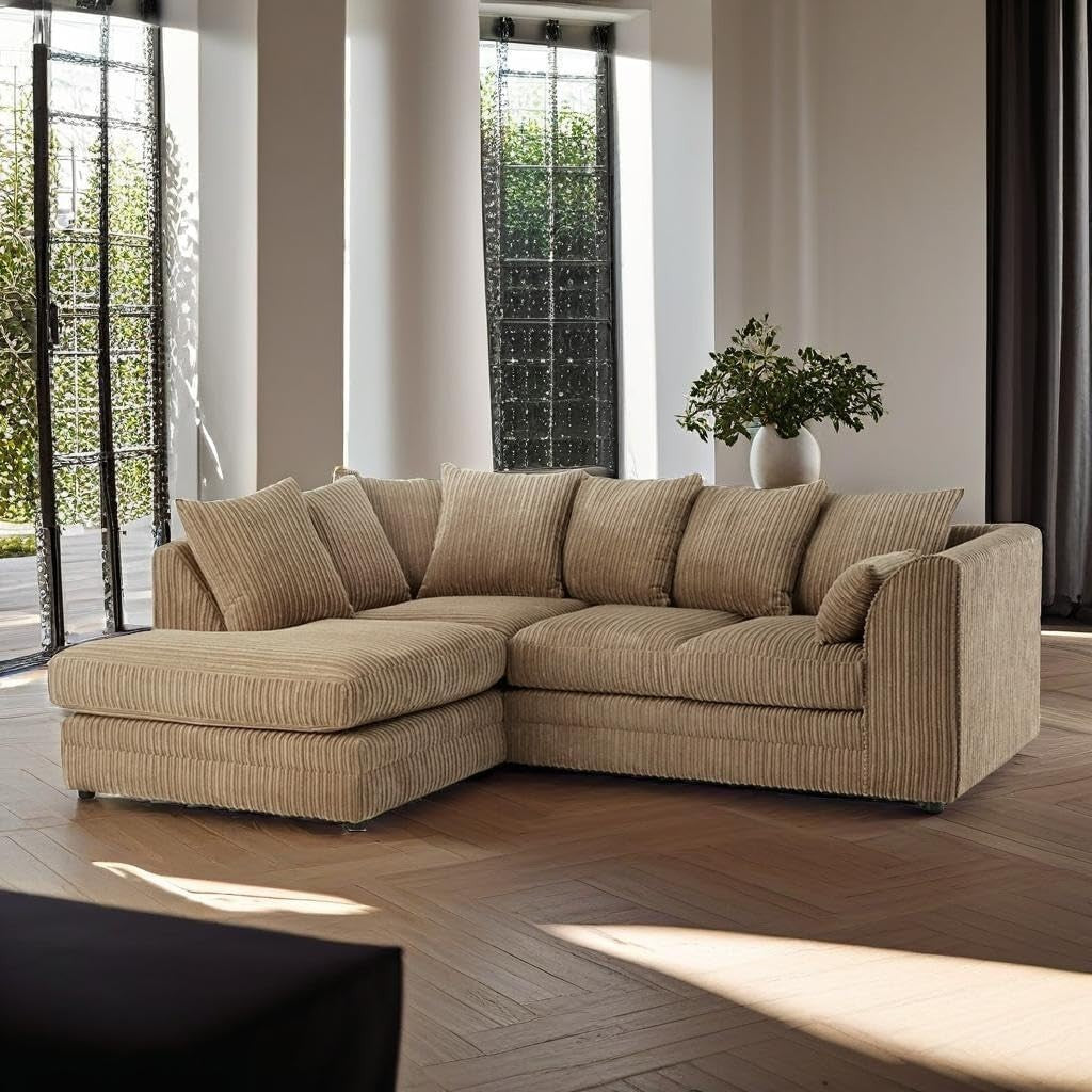 4-Seater Jumbo Cord L Shape Corner Sofa Mink Comfy Scatter Back