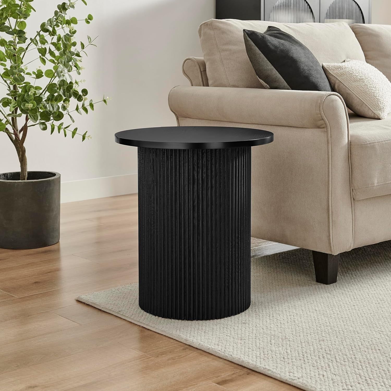 Modern Black Round Side Table 60cm Pedestal End Table Minimalist Style