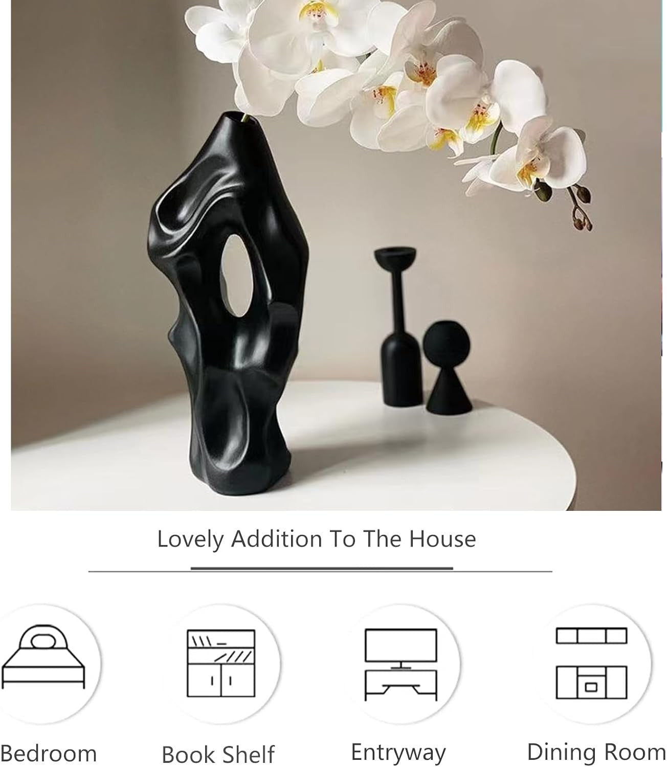 Modern Abstract Black Ceramic Floor Vase Tall Sculptural Home Decor