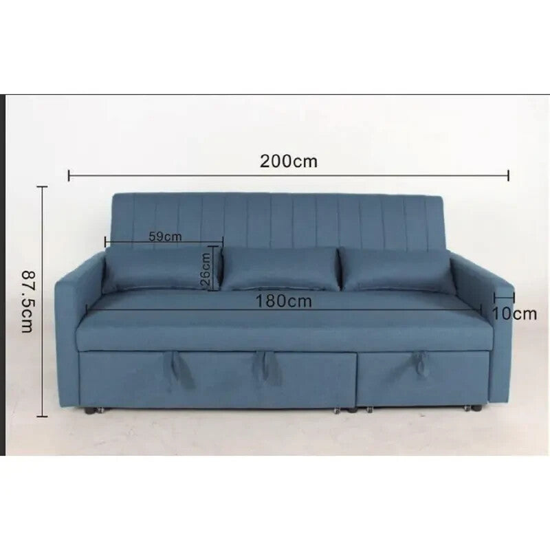 Grey Velvet 3 Seater Sofa Bed Pull-Out Chaise Storage Guest Sleeper Couch