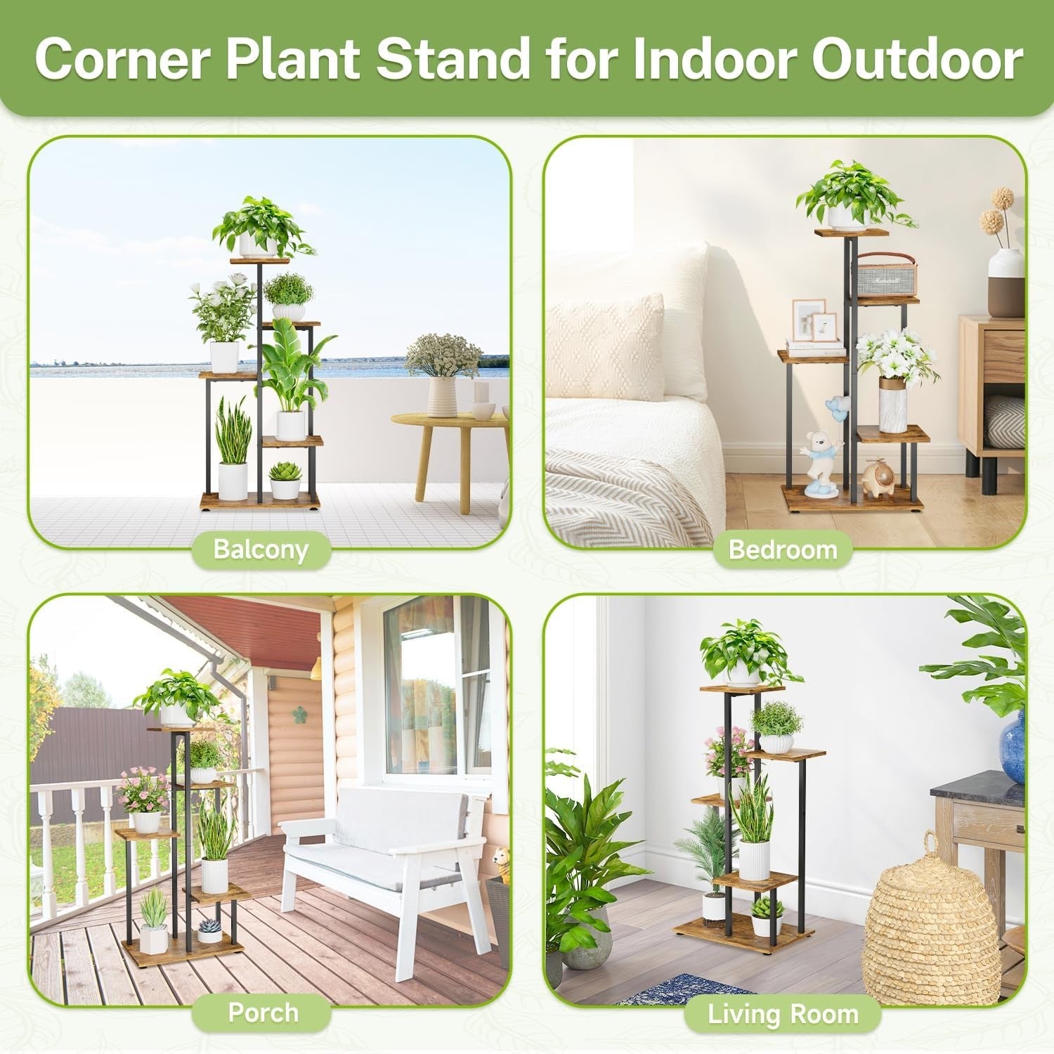Adjustable Bamboo Plant Stand with Tray | Natural Wood Indoor Pot Holder