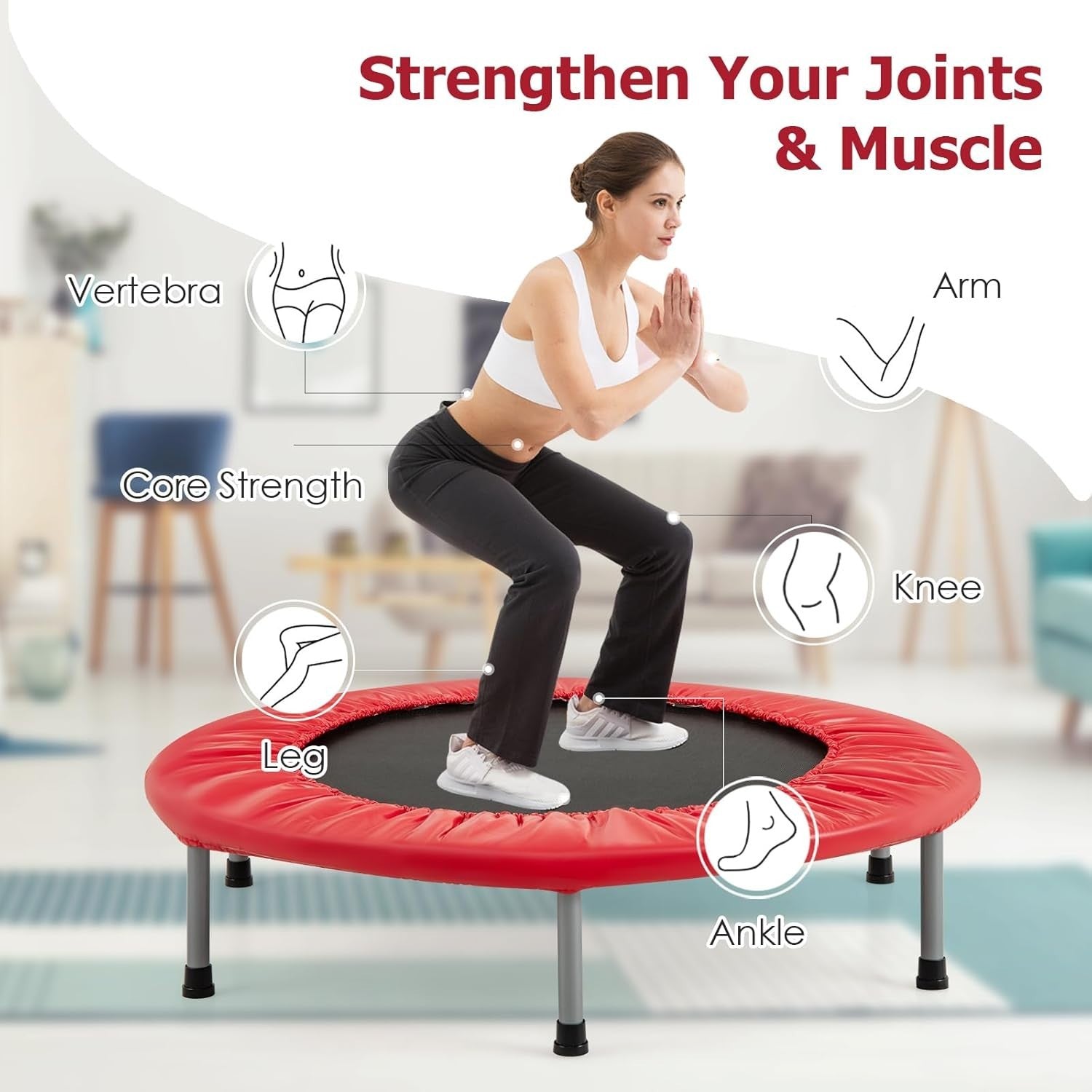 Compact 38in Folding Exercise Trampoline Padded Rebounder 150KG