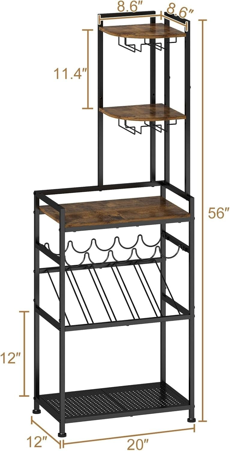 Corner Wine Rack Freestanding Bar Cabinet 6-Tier Bottle & Glass Holder