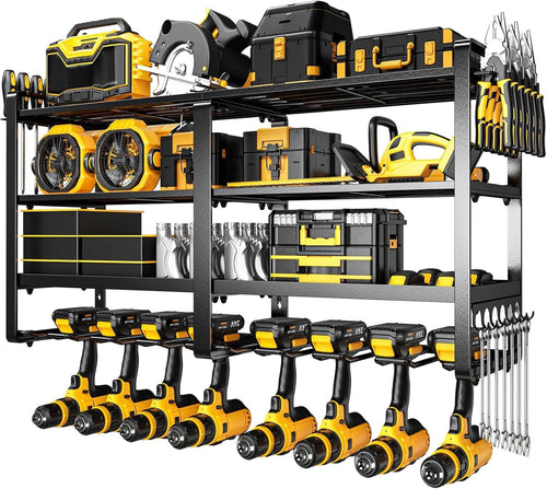 Wall Mount Power Tool Organizer 8 Drill Holders 4 Layers – Extended Black