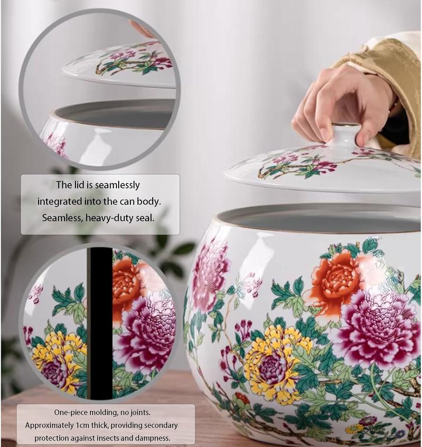 10KG Ceramic Rice Dispenser Sealed Food Storage Jar with Lid