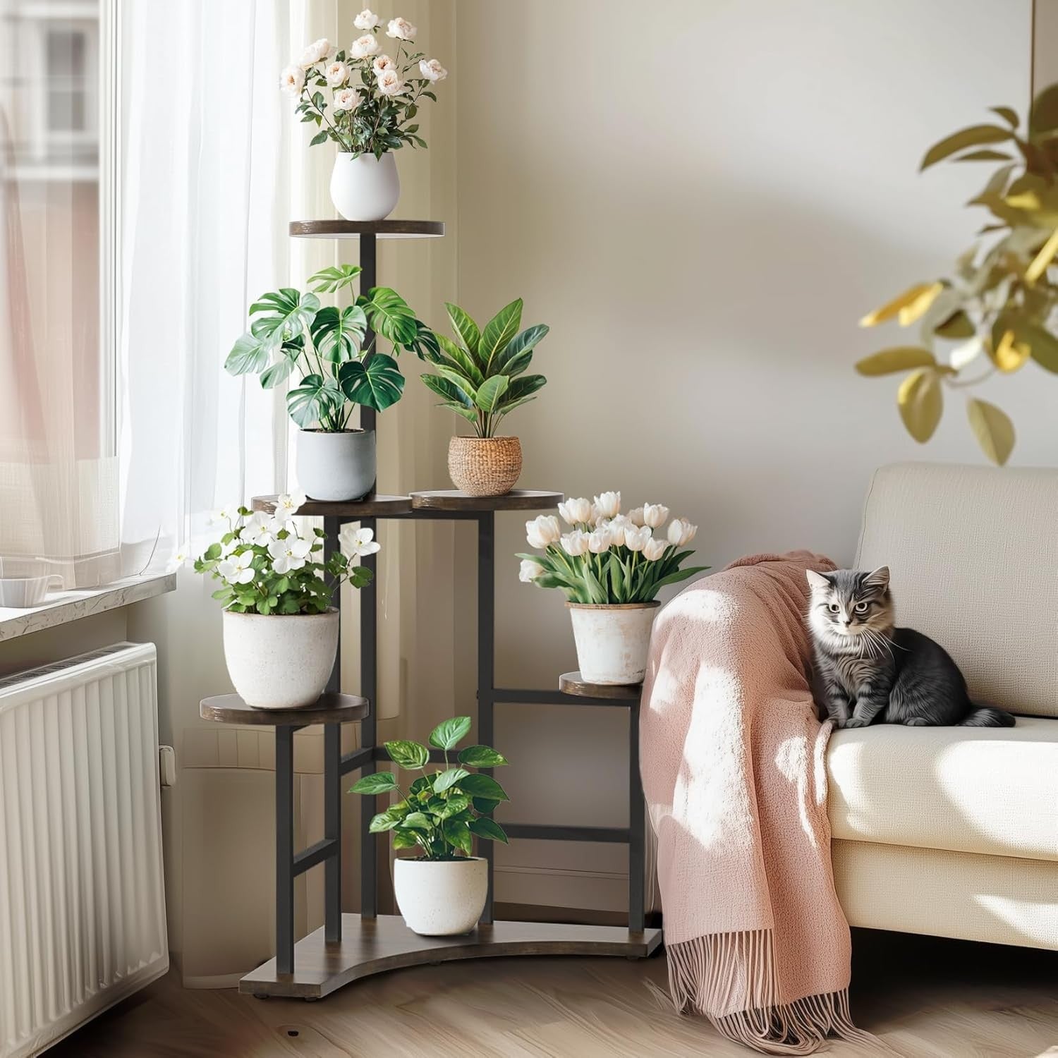 6 Tier Corner Metal Plant Stand Indoor Outdoor Tall Flower Shelf Organizer