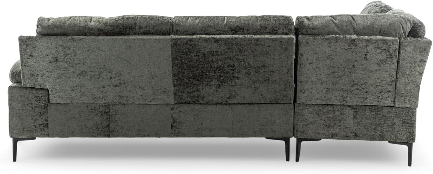 Sage Green Chenille 4-Seater L-Shaped Corner Sofa with Chaise, Deep Seat
