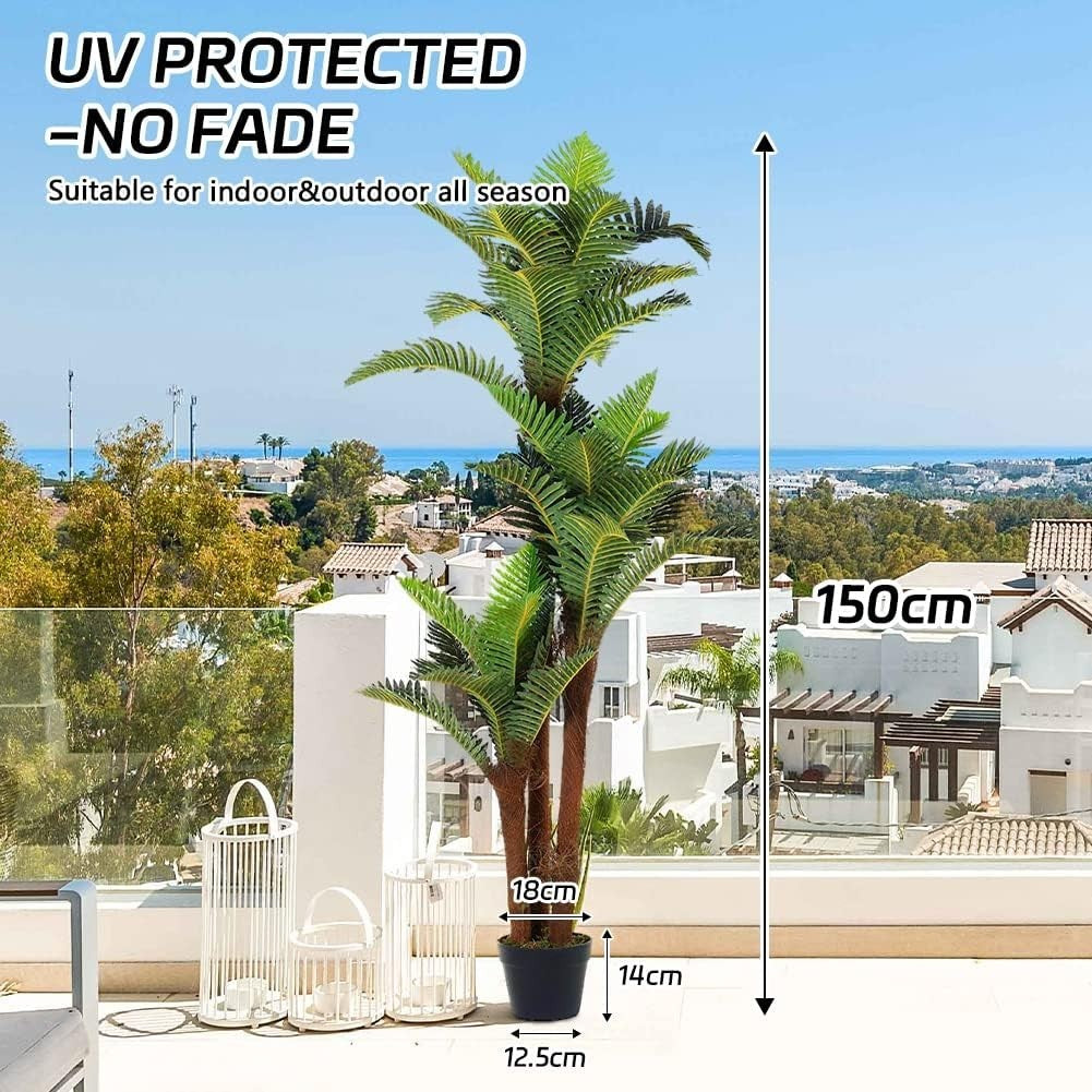 150cm Artificial Cycas Palm Tree in Pot Tropical Green Indoor Outdoor Decoration
