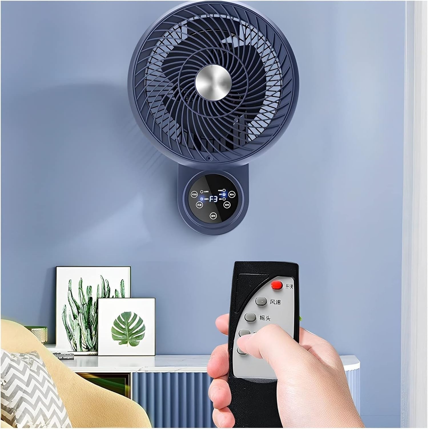 Wall Fan 10in Remote Control 3-Speed 85° Oscillation Quiet Cooling 12h Timer