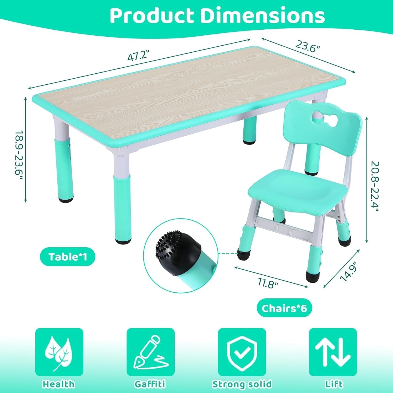 Kids Table & 6 Chair Set Height Adjustable Plastic Classroom Furniture