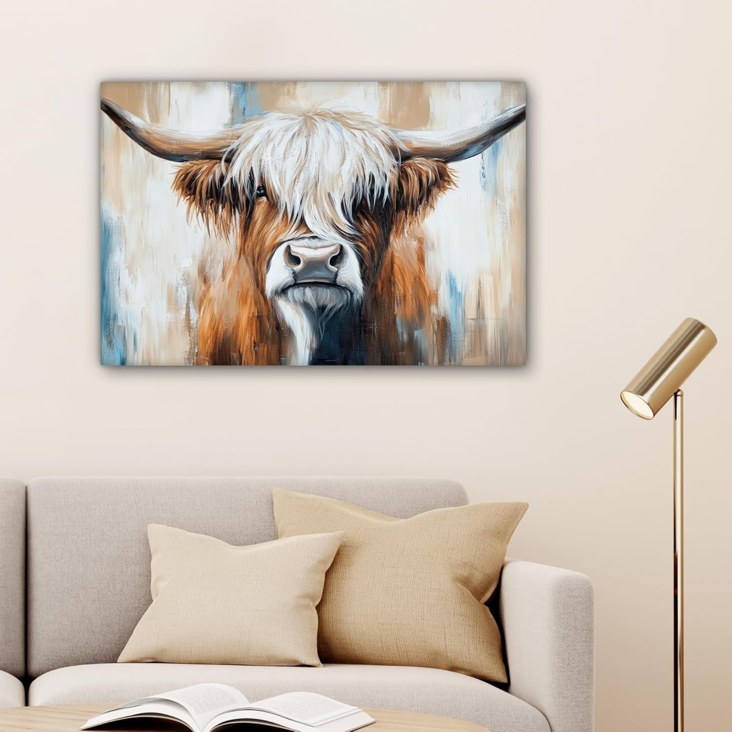 Highland Cow Canvas Wall 60x40cm Framed Rustic Farmhouse