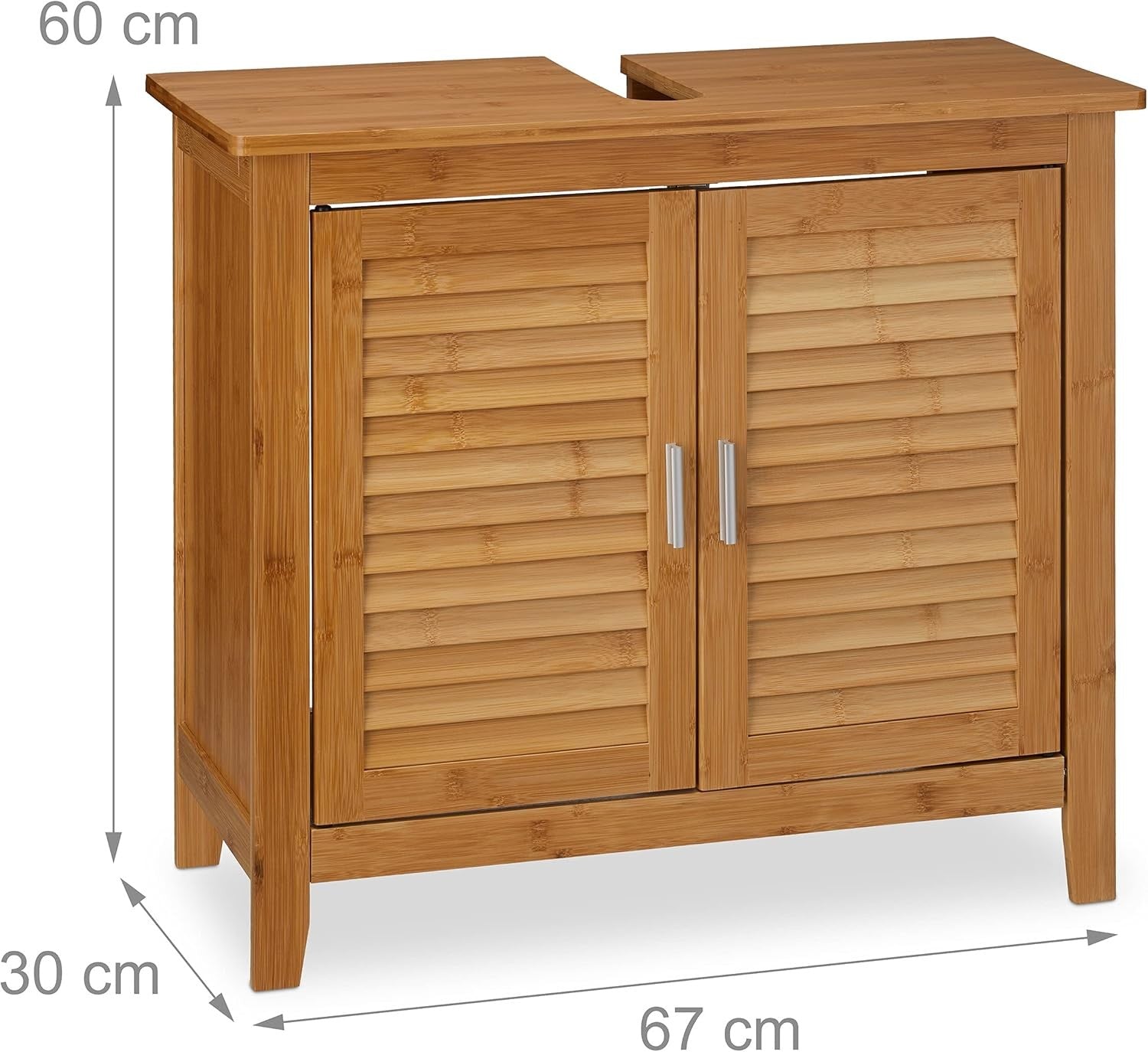 Natural Bamboo Under Sink Bathroom Cabinet – 2 Door Storage Unit 60x67cm