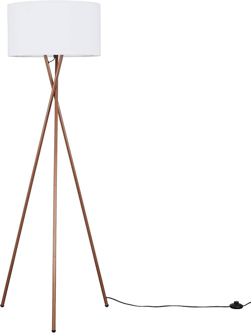 Modern Tripod Floor Lamp Metal Copper Stand White Shade Tall Living Room
