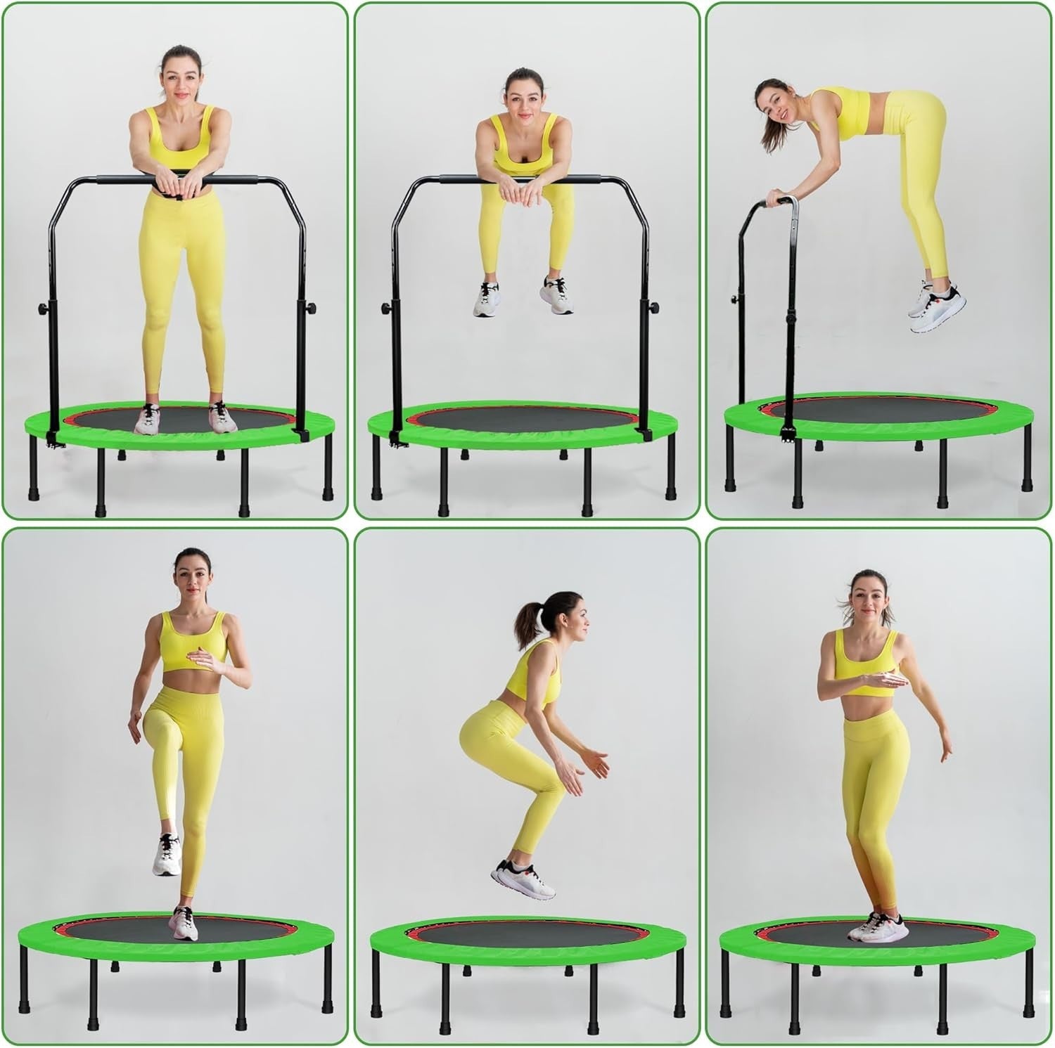 46in Foldable Fitness Rebounder Trampoline Adjustable Bar 450lb