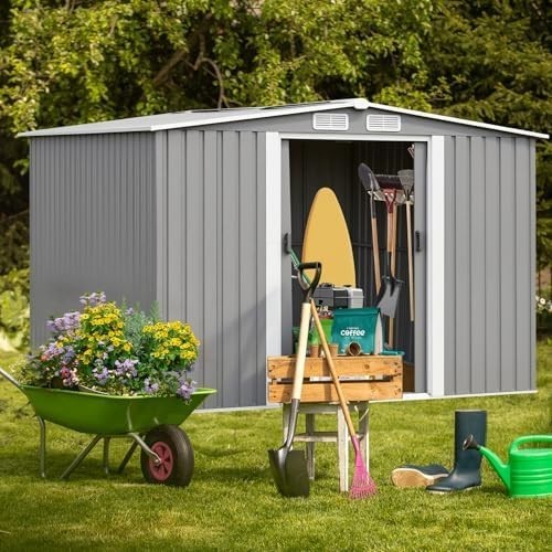 Large 10x8 ft Metal Garden Shed Outdoor Storage with Lockable Doors