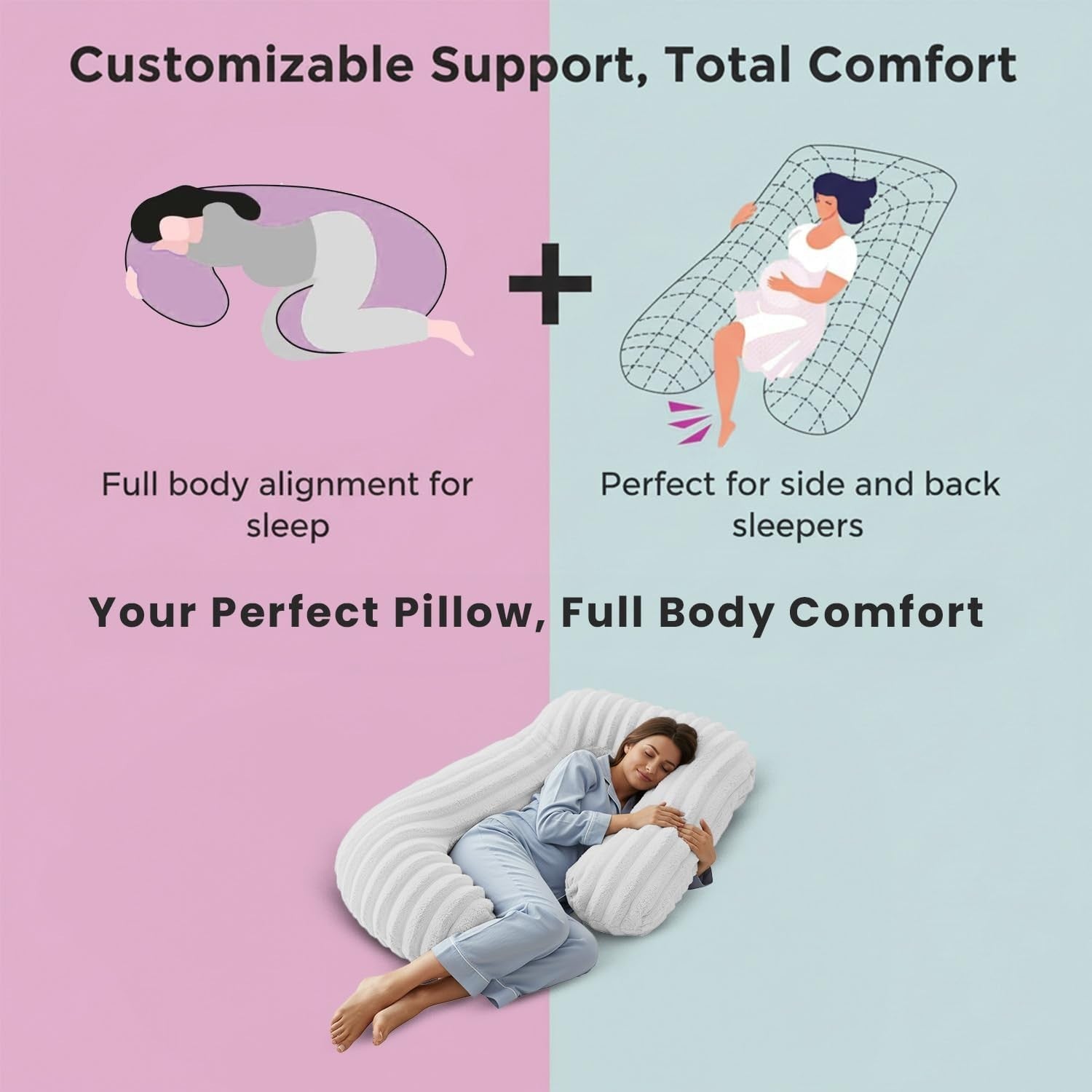 Pregnancy Body Pillow U Shape 32in Faux Fur Support for Side Sleepers