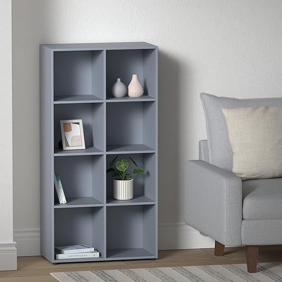 8 Cube Storage Unit Tall Bookcase Shelving Modern Display Organiser Grey