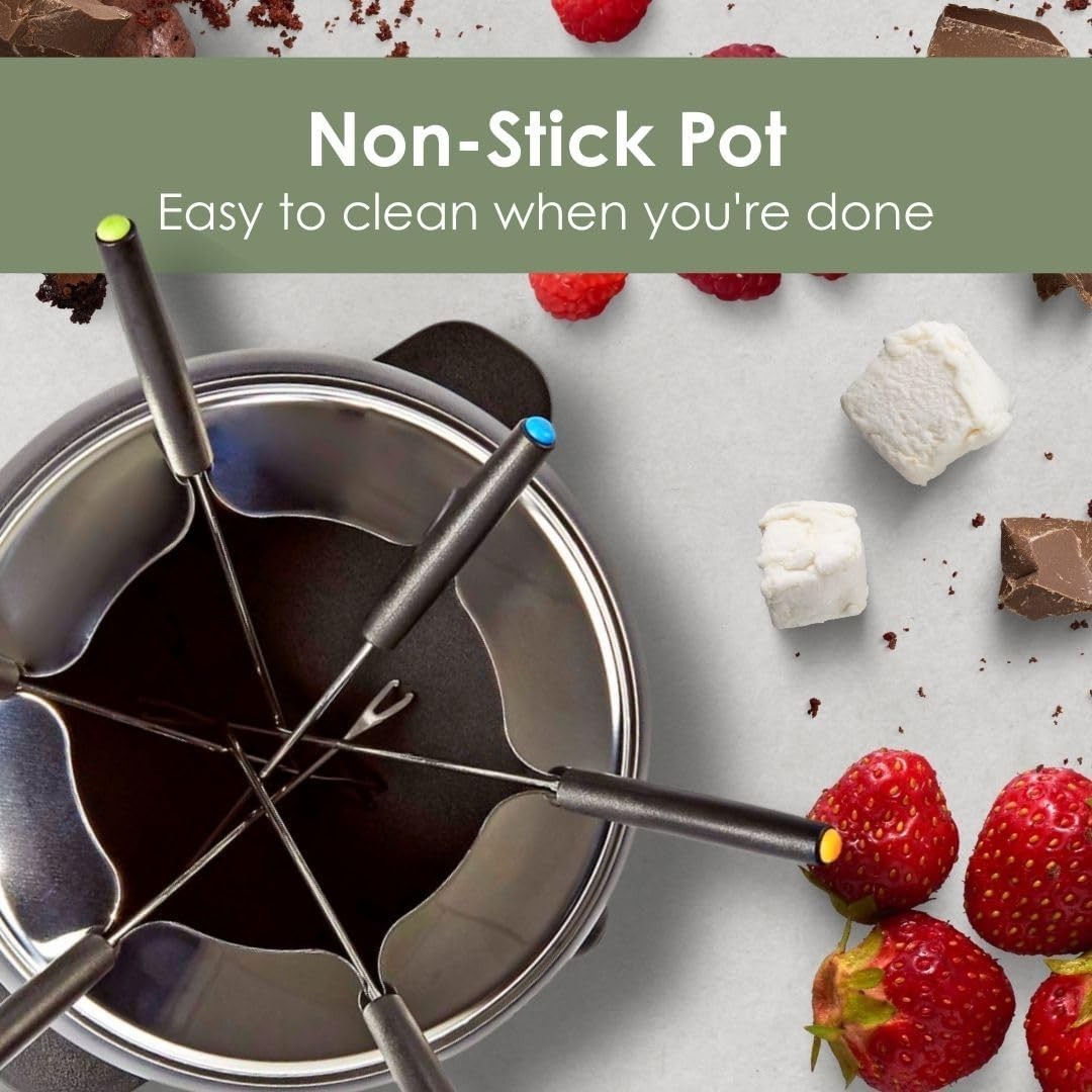 Electric Fondue Set 2.3L Cheese Chocolate Pot 6 Forks Black