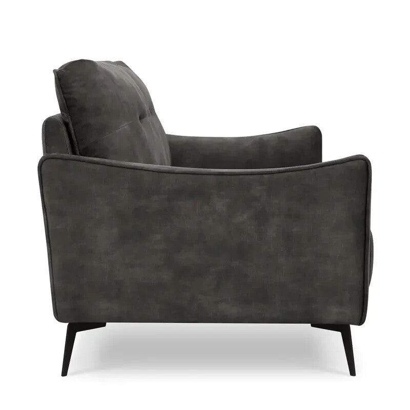 3 Seater Sofa Steel Grey Velvet | Modern Tufted Couch | Metal Legs UK