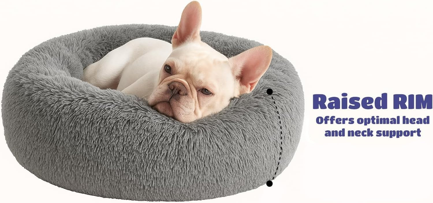 Large Calming Donut Dog Bed 80cm Washable Non Slip Black