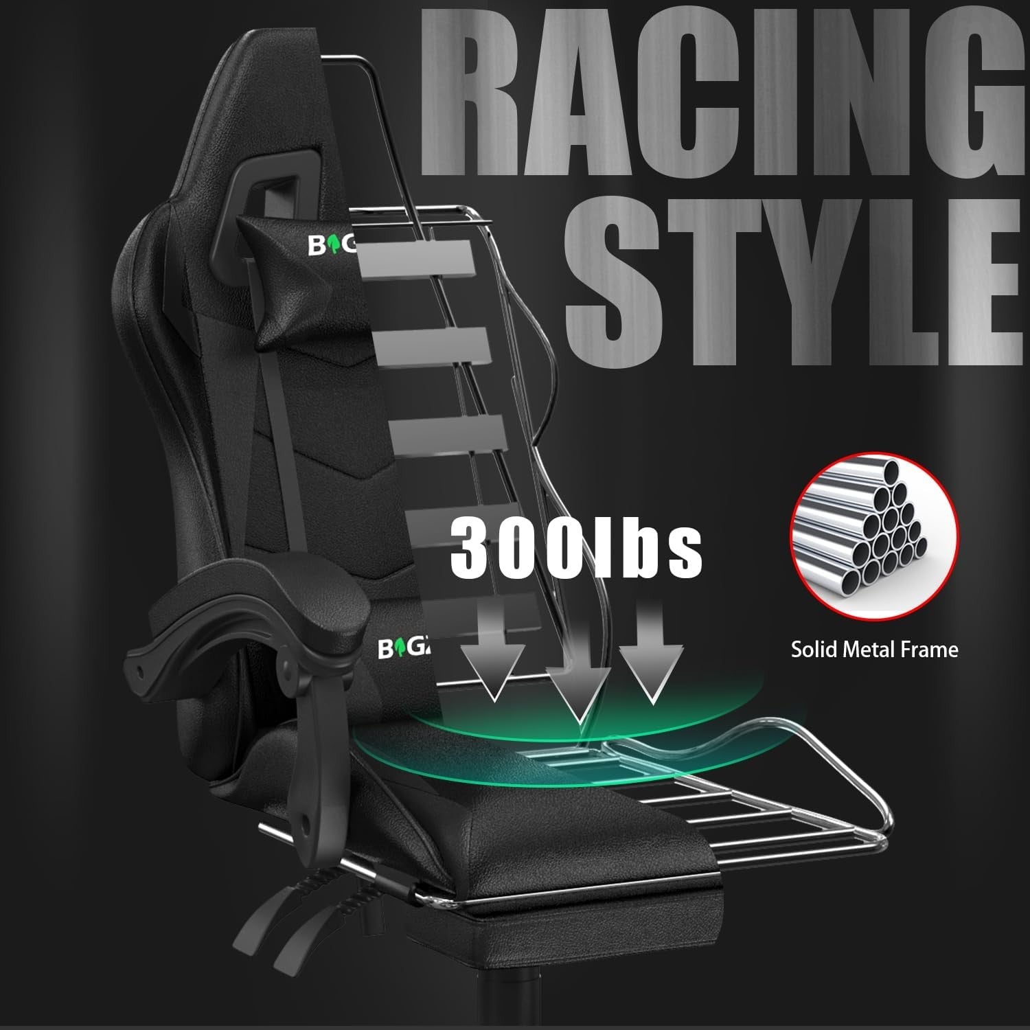 Ergonomic Gaming Chair Recliner w/ Footrest Lumbar Support Black