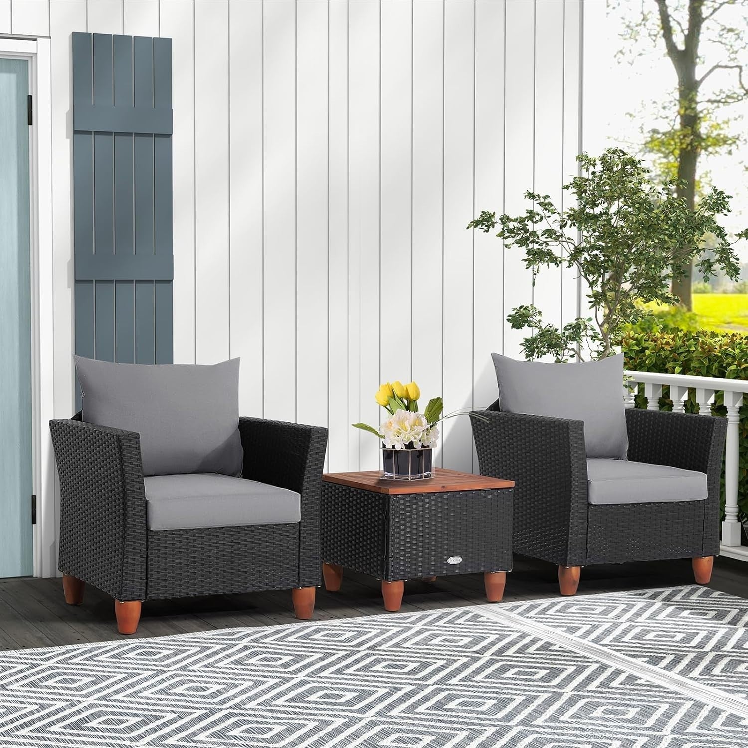 3pc Rattan Garden Furniture Set Wicker Chairs Table Outdoor Patio