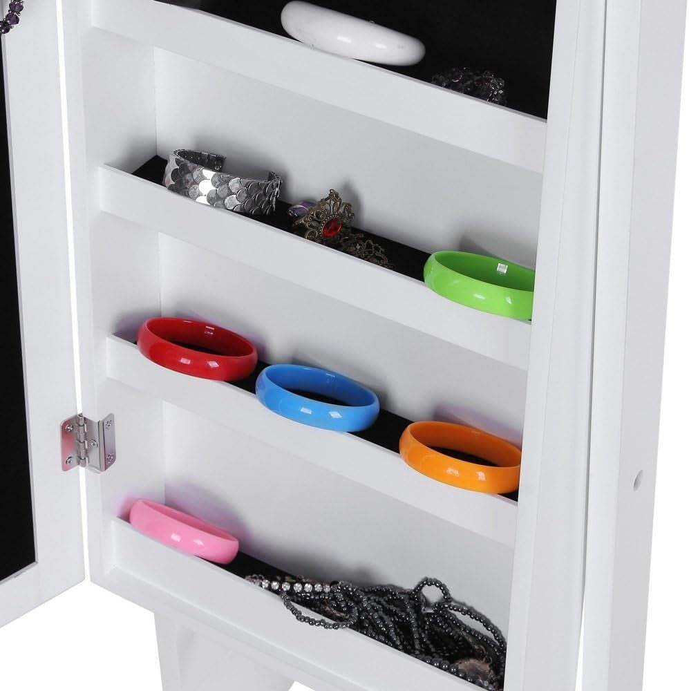 Standing Jewelry Cabinet with Mirror Compact Organizer Storage White