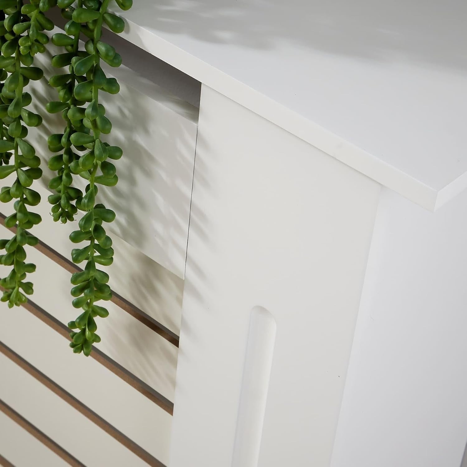 White Radiator Cover Wooden Slatted Grill Cabinet 152x19x82cm Large