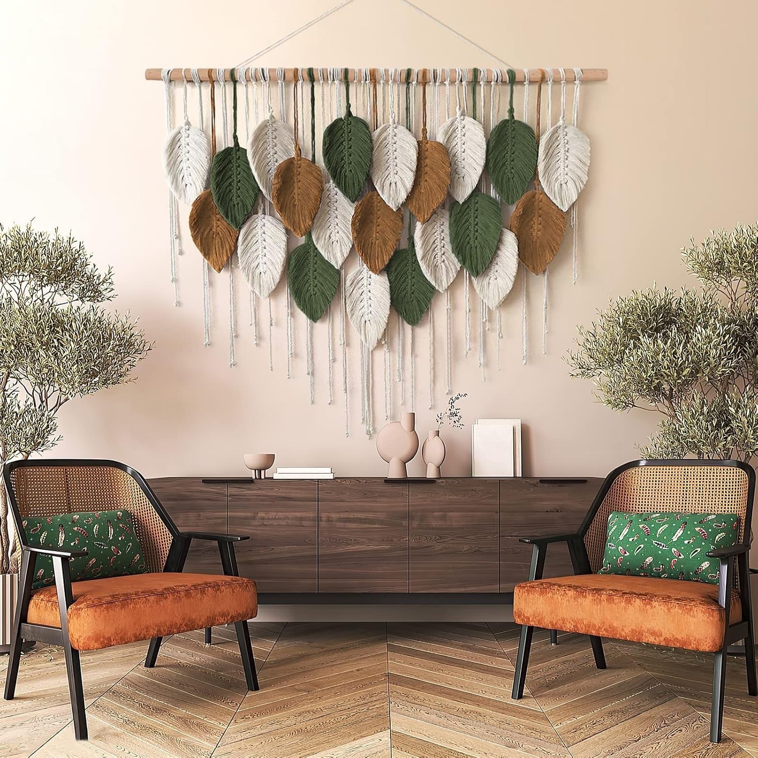Large Macrame Wall Hanging Boho Leaf Woven Wall Decor Handmade