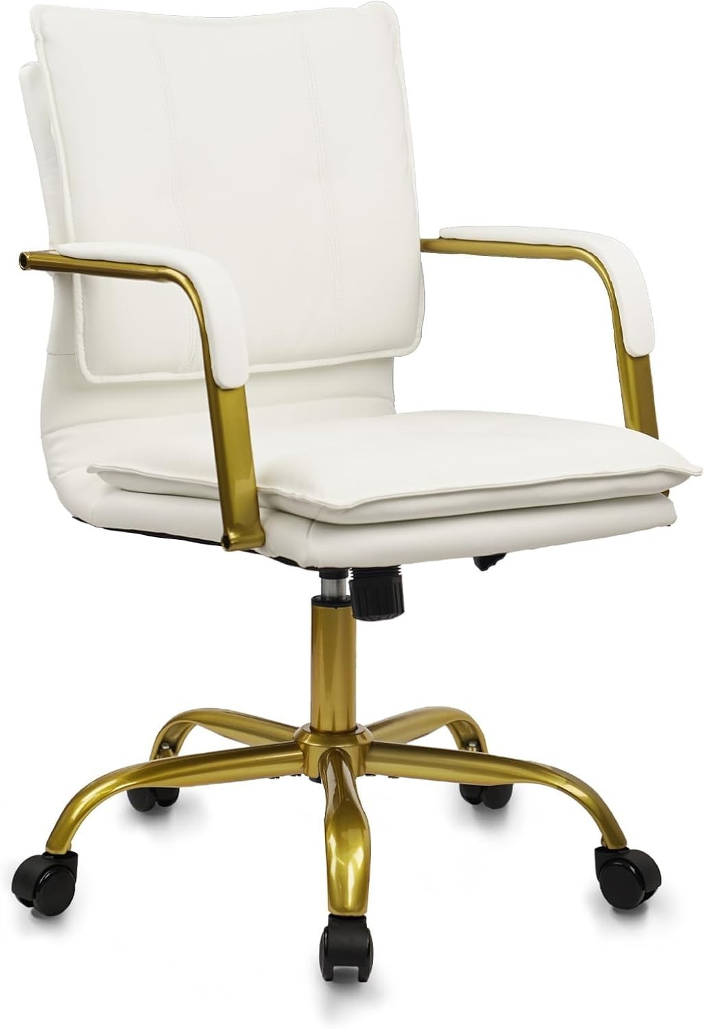 Executive Ergonomic Office Desk Chair White Faux Leather Adjustable Swivel Rolli