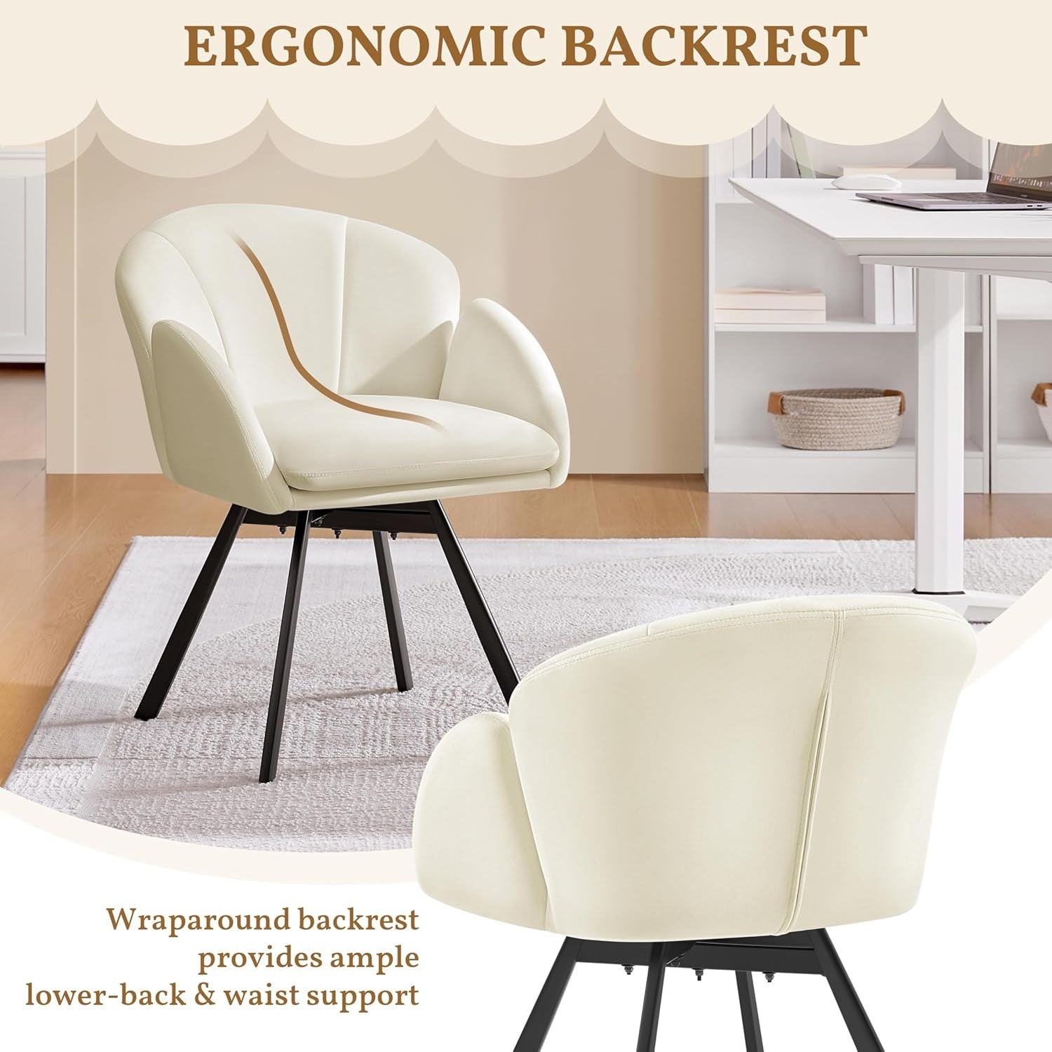 Swivel Velvet Tub Chair Beige Accent Vanity Armchair