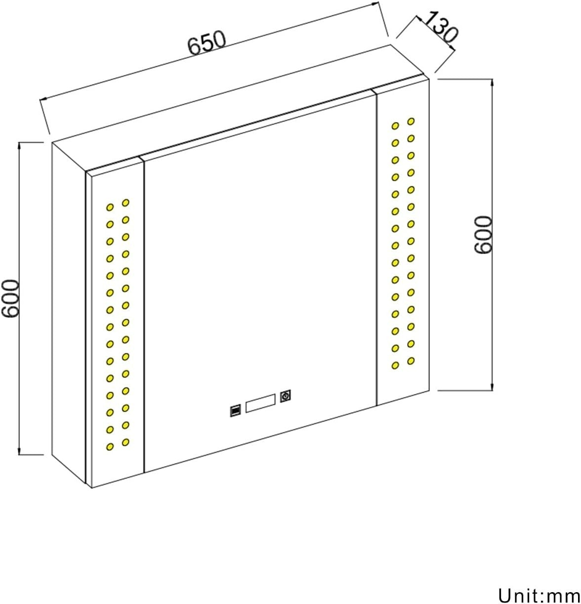 LED Bathroom Mirror Cabinet 650x600mm Anti-Fog with Shaver Socket & Clock