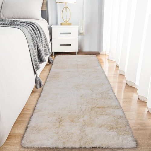 Cream Runner Rug 80x300cm Fluffy Shaggy Tie Dye Non Slip Thick Pile Carpet