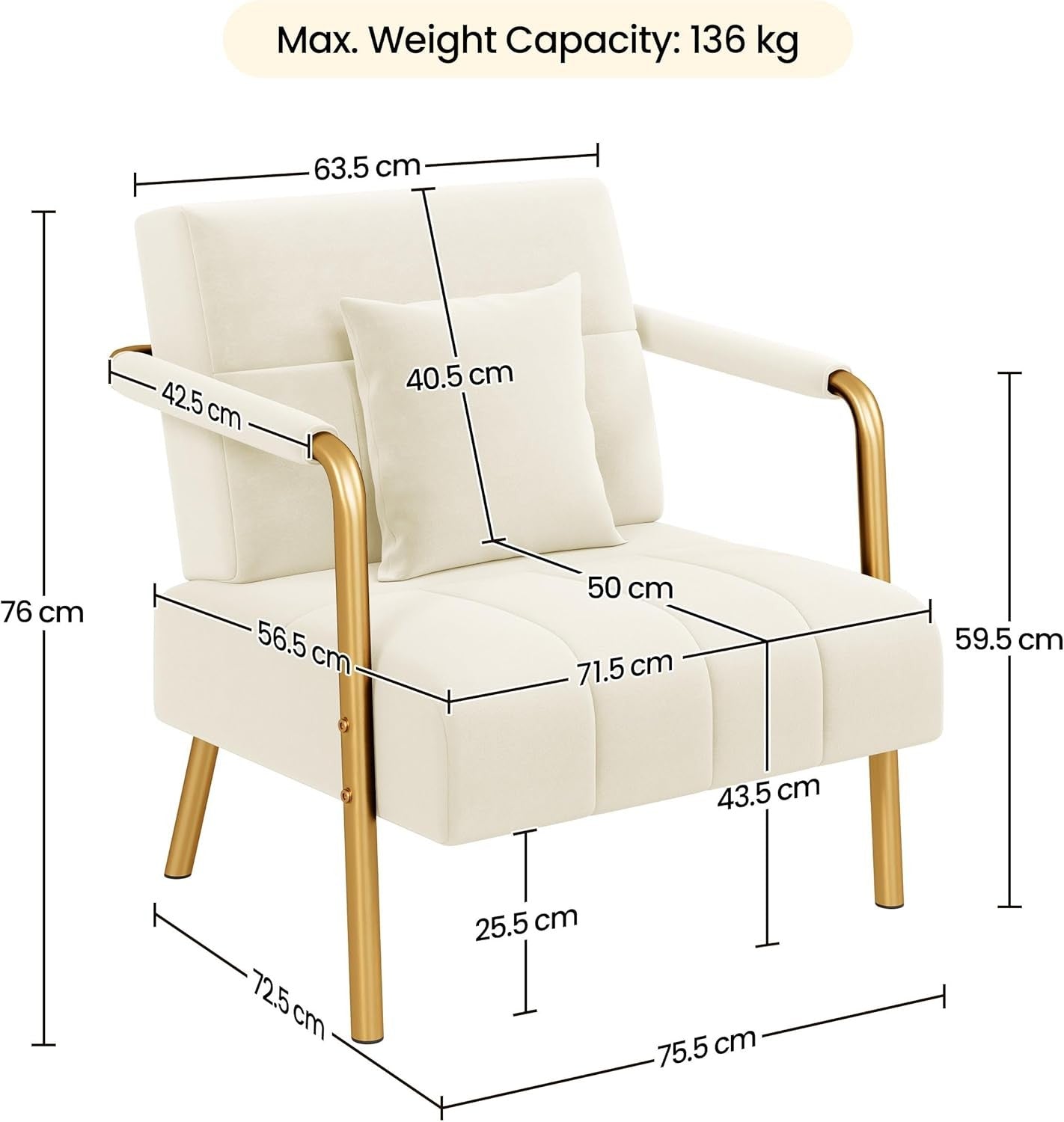 Modern Velvet Accent Armchair – Beige Upholstered Lounge Chair with Gold Legs