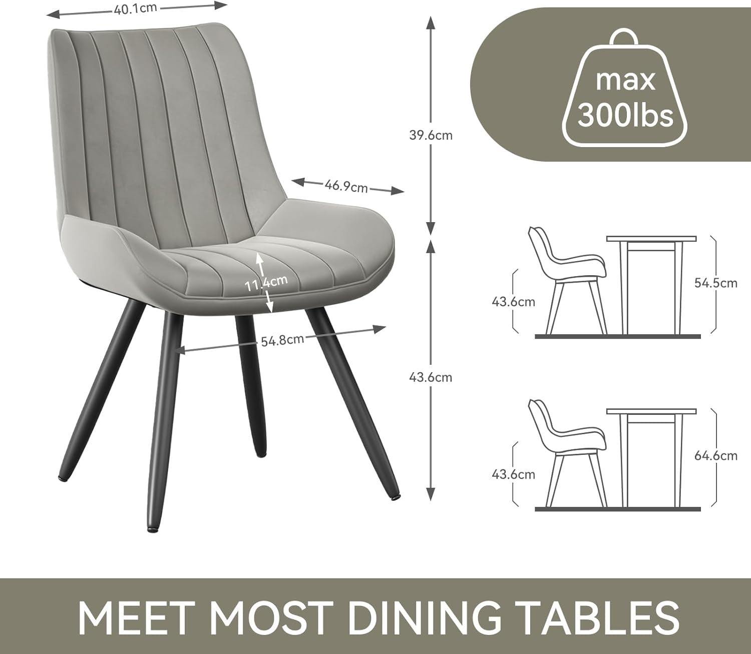 Modern Upholstered Dining Chairs Set of 4 | Thick Cushions, Metal Legs